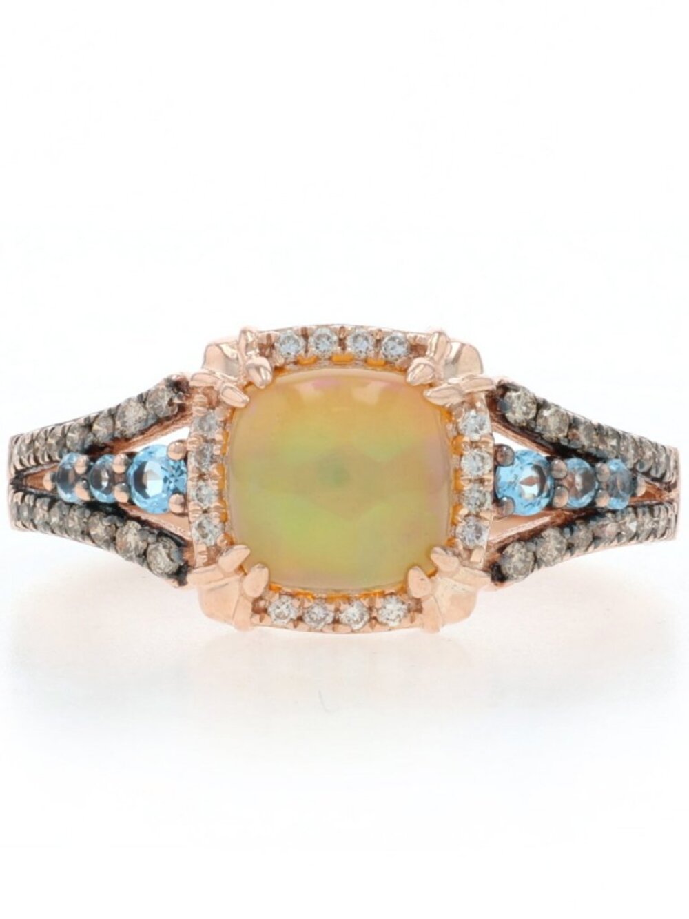 Le Vian Neapolitan Opal Blue Topaz Diamond Halo Ring - Rose Gold 14k Cab 1.58ctw